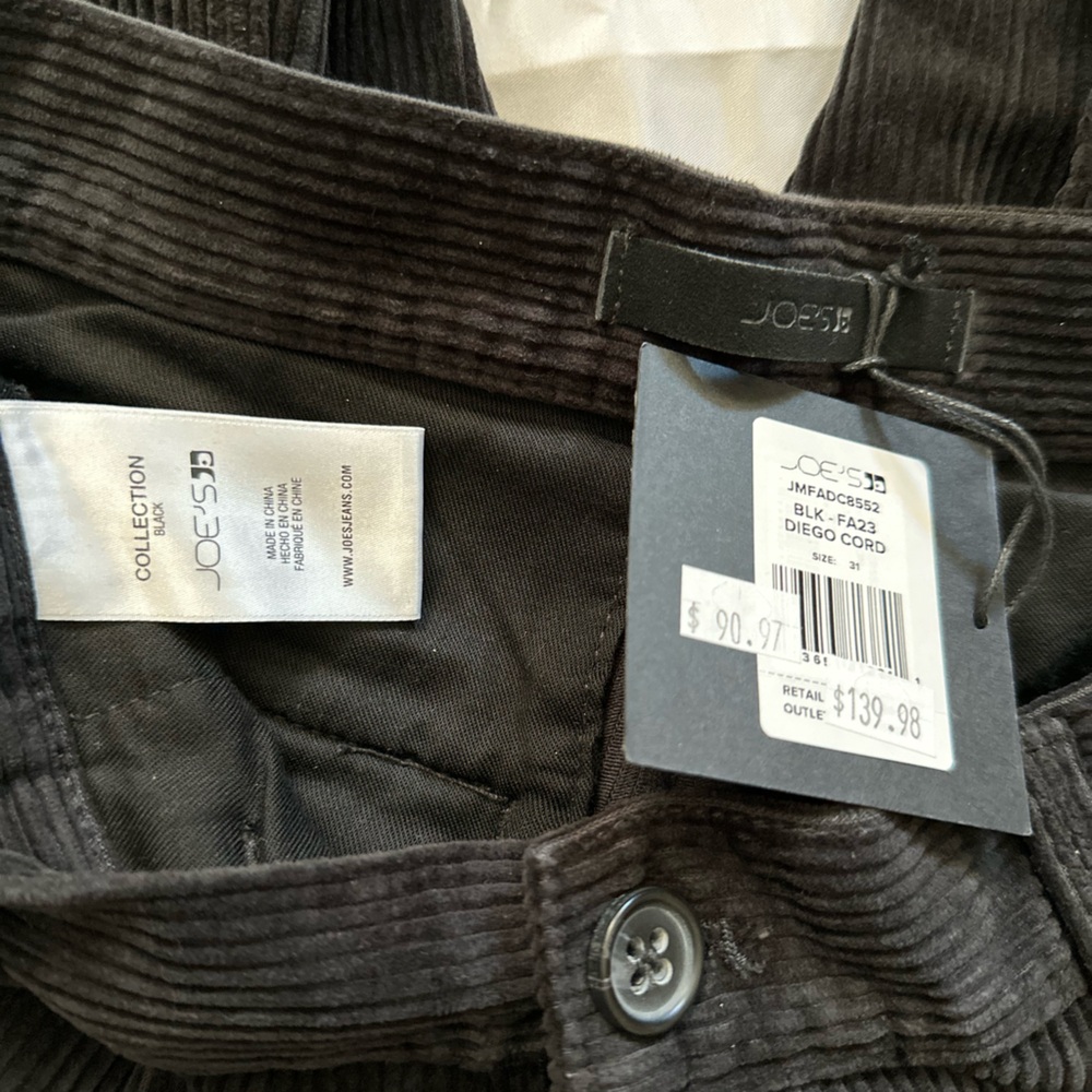 Joe's Jeans Black Corduroy Pants